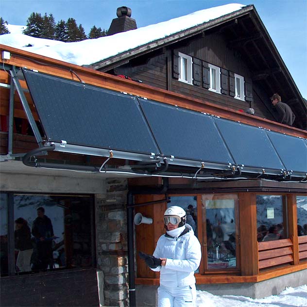 Solárne kolektory v hoteli vo Švajčiarsku